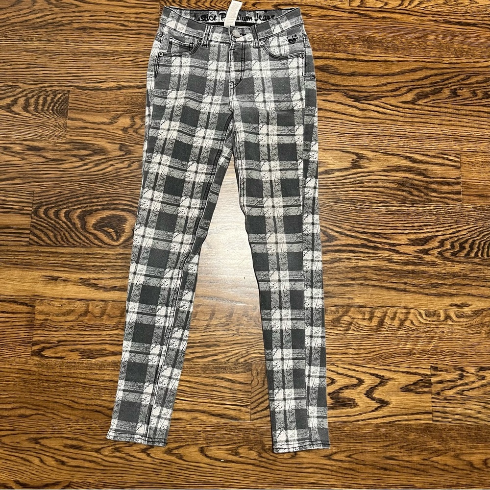 Justice Black and White Plaid Jeggings